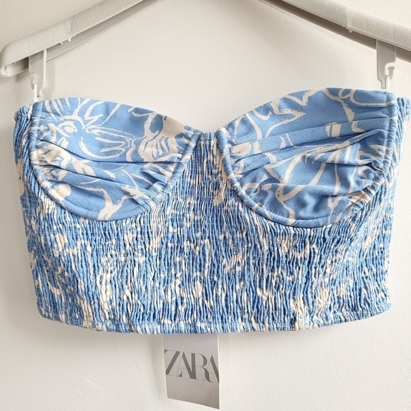 New Zara Floral Printed Underwire Linen Blend Bustier Crop Top NWT Large - Picture 14 of 17